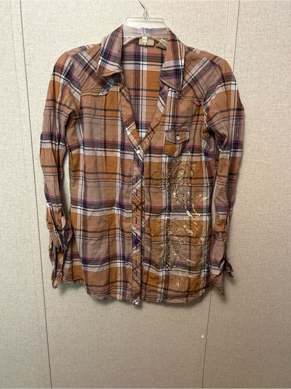 Daytrip Plaid Button-Down Shirt in Brown, Purple and White